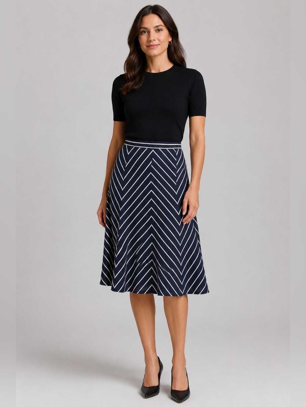 Womens Chiffon Striped A-Line Skirt